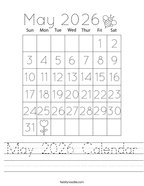 May 2026 Calendar Handwriting Sheet