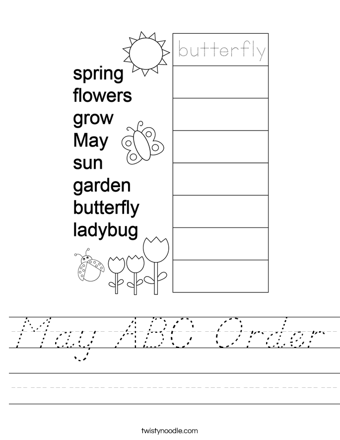 may abc order worksheet dnealian twisty noodle