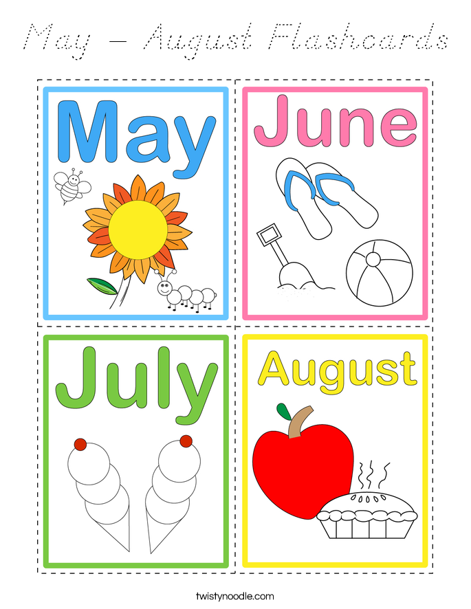 May - August Flashcards Coloring Page