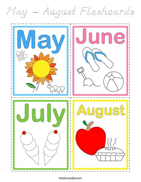 May - August Flashcards Coloring Page