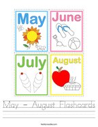May - August Flashcards Handwriting Sheet