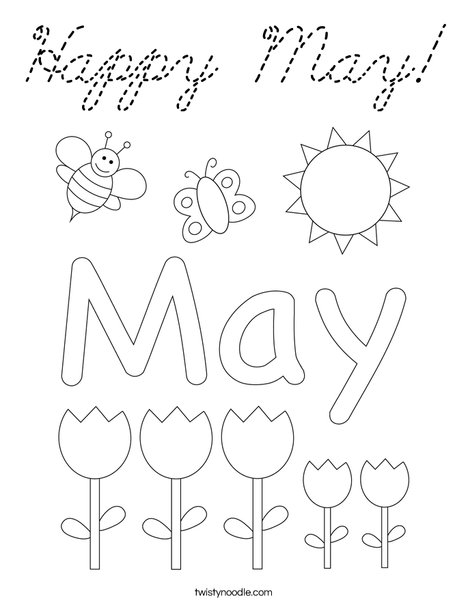 May Day with Butterfly Coloring Page