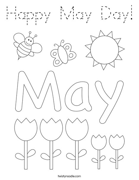 May Day with Butterfly Coloring Page
