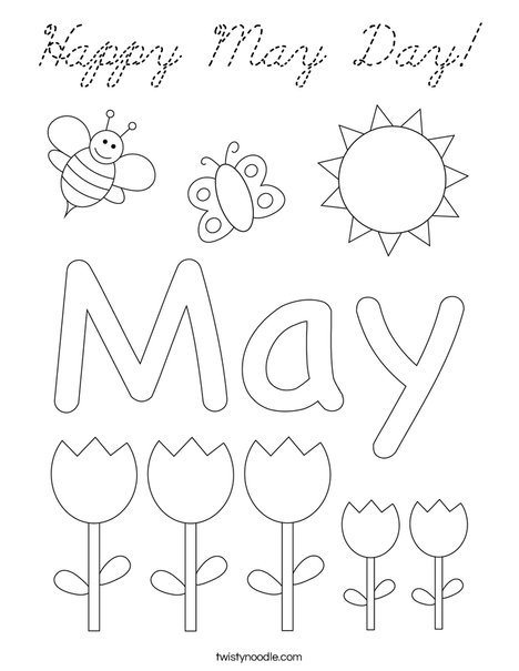 May Day with Butterfly Coloring Page