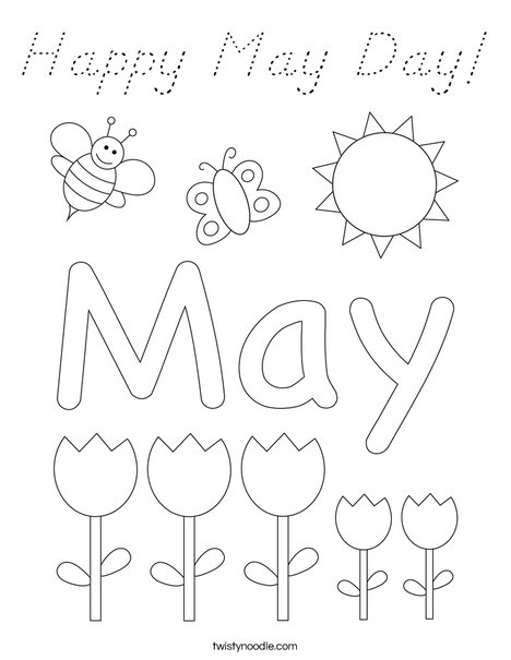 May Day with Butterfly Coloring Page