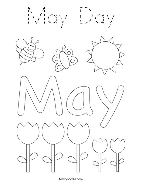 May Day with Butterfly Coloring Page