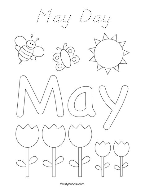 May Day with Butterfly Coloring Page
