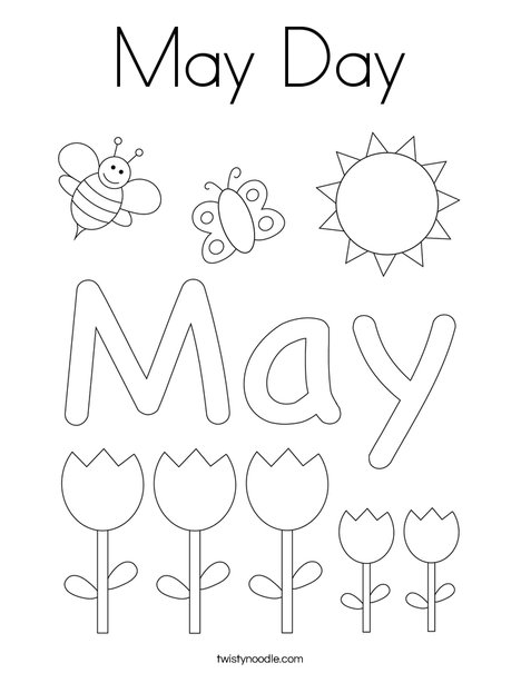 May Day with Butterfly Coloring Page
