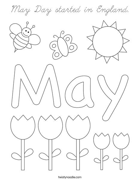 May Day with Butterfly Coloring Page