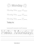Hello Monday Handwriting Sheet