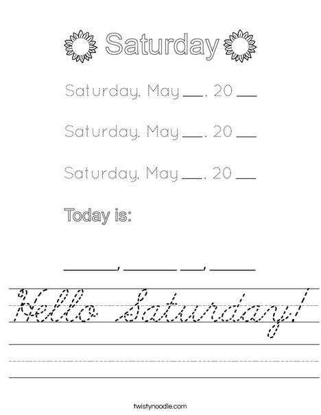 May- Hello Saturday Worksheet