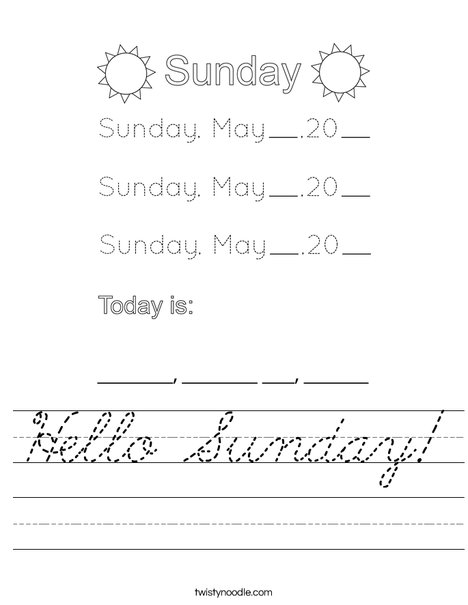 Hello Sunday Worksheet - Cursive - Twisty Noodle