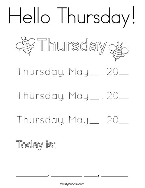 May- Hello Thursday Coloring Page