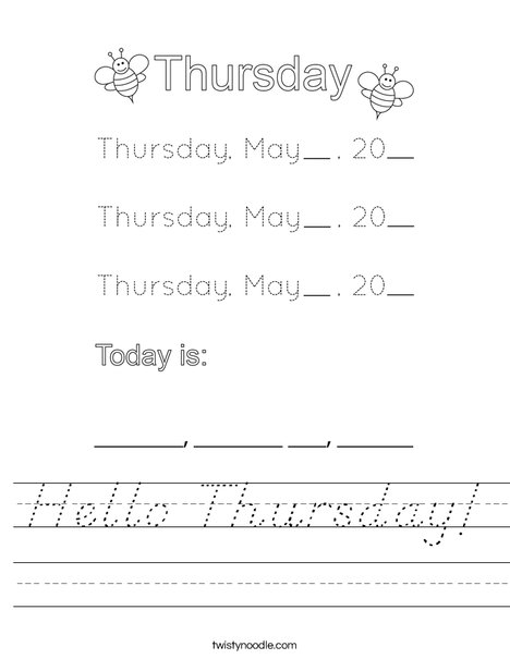 May- Hello Thursday Worksheet