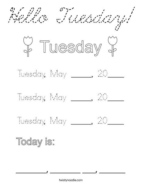 May- Hello Tuesday Coloring Page
