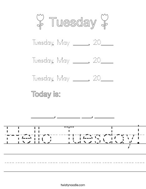Hello Tuesday Worksheet - Twisty Noodle