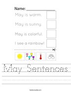 May Sentences Handwriting Sheet