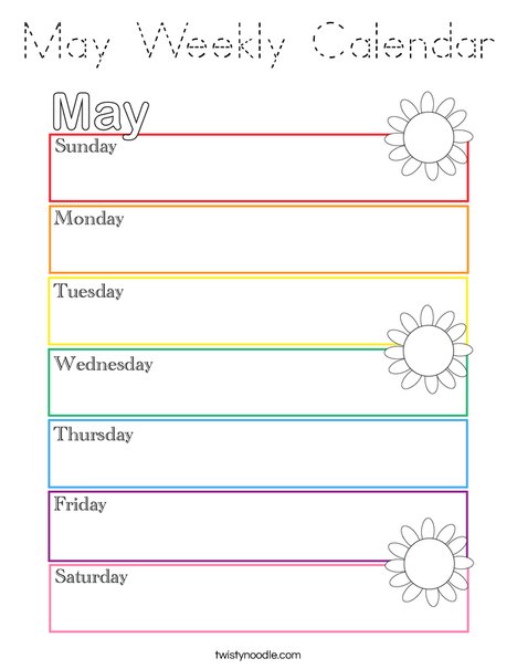 May Weekly Calendar Coloring Page