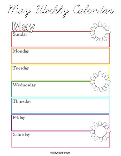 May Weekly Calendar Coloring Page