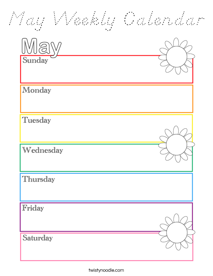 May Weekly Calendar Coloring Page