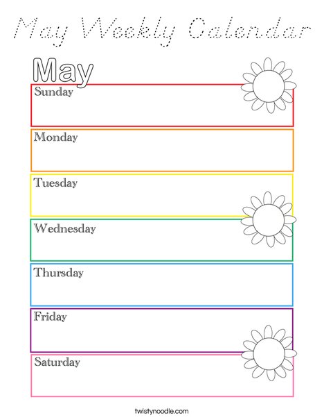 May Weekly Calendar Coloring Page