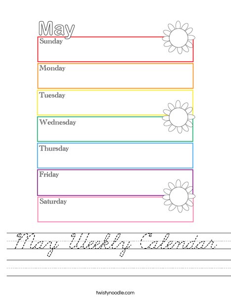 May Weekly Calendar Worksheet
