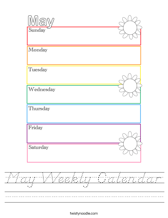May Weekly Calendar Worksheet