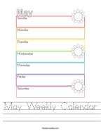 May Weekly Calendar Handwriting Sheet