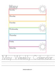 May Weekly Calendar Handwriting Sheet