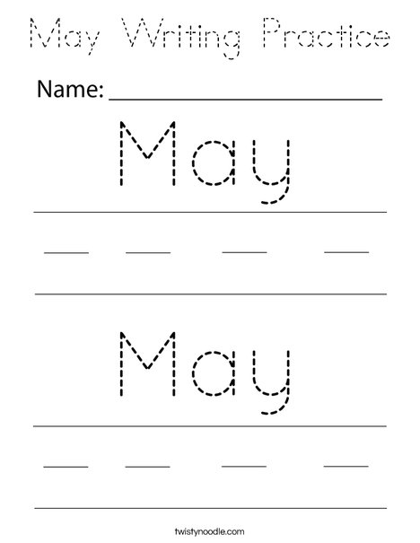 May Writing Practice Coloring Page