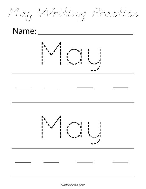 May Writing Practice Coloring Page
