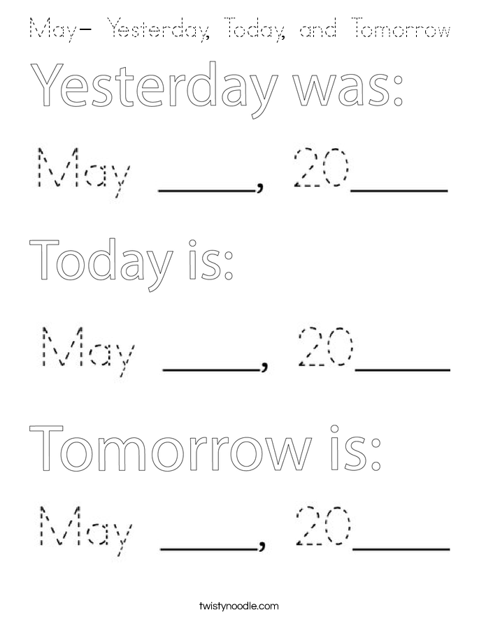 May- Yesterday, Today, and Tomorrow Coloring Page