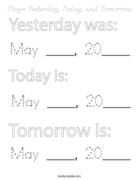 May- Yesterday, Today, and Tomorrow Coloring Page