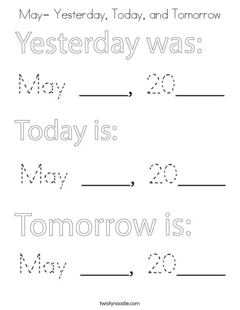 May- Yesterday, Today, and Tomorrow Coloring Page