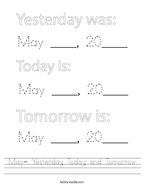 May- Yesterday, Today, and Tomorrow Handwriting Sheet