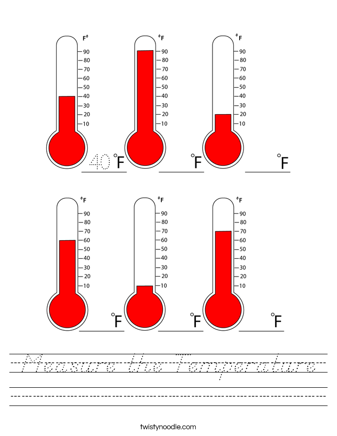 Measure the Temperature Worksheet - D'Nealian - Twisty Noodle