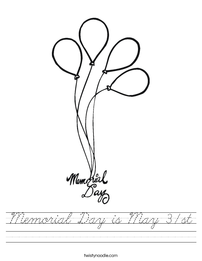 Memorial Day is May 31st Worksheet