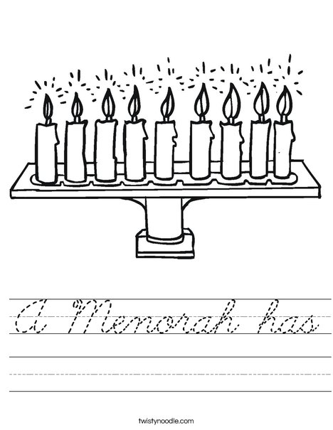 Menorah with lit candles Worksheet