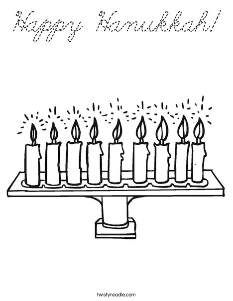Menorah with lit candles Coloring Page