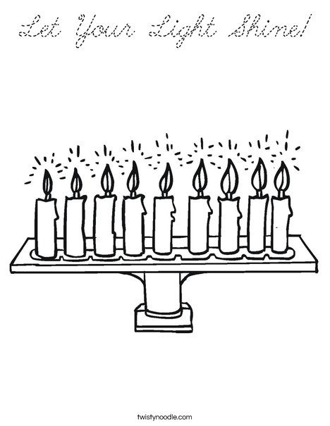 Menorah with lit candles Coloring Page