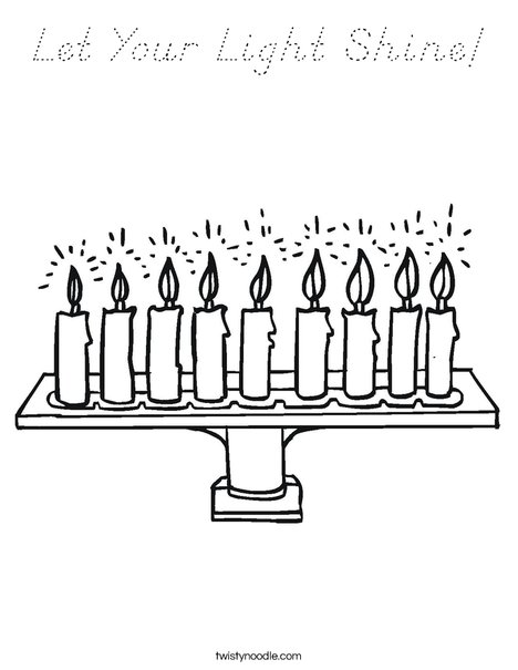 Menorah with lit candles Coloring Page