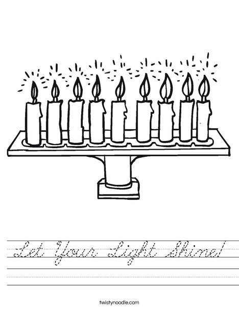 Menorah with lit candles Worksheet