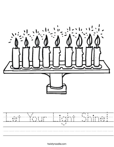 Menorah with lit candles Worksheet