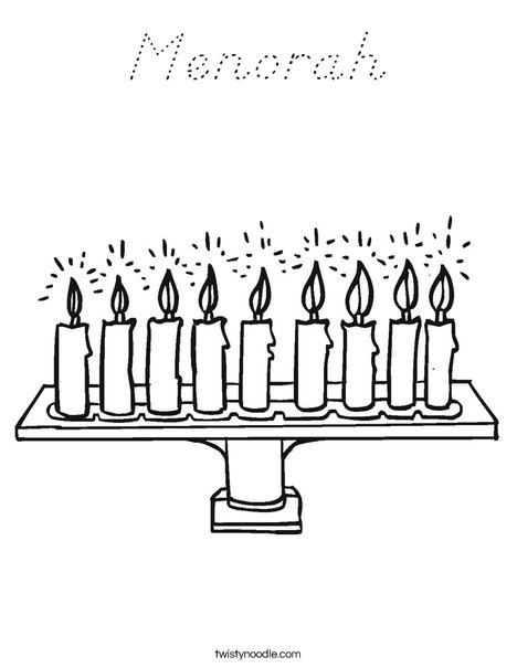 Menorah with lit candles Coloring Page