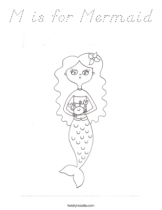 M is for Mermaid Coloring Page