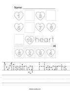 Missing Hearts Handwriting Sheet