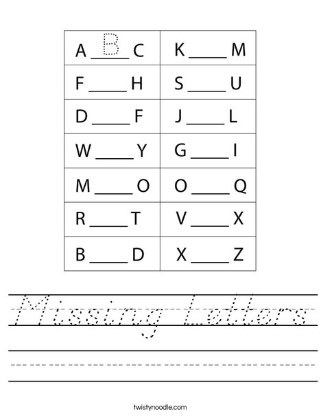 Missing Letters Worksheet