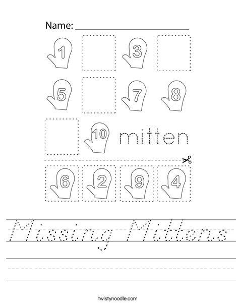 Missing Mittens Worksheet