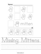 Missing Mittens Handwriting Sheet