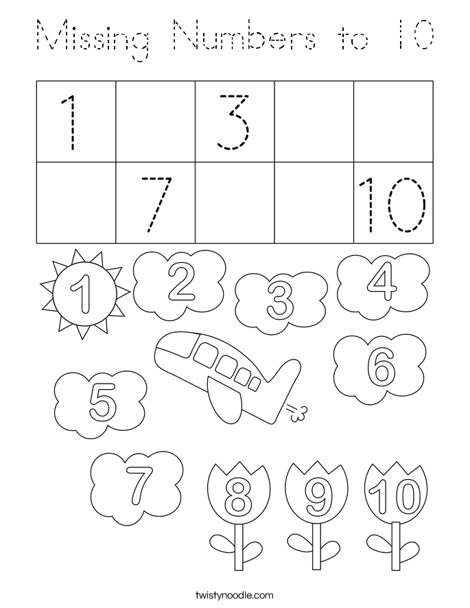Missing Numbers to 10 Coloring Page